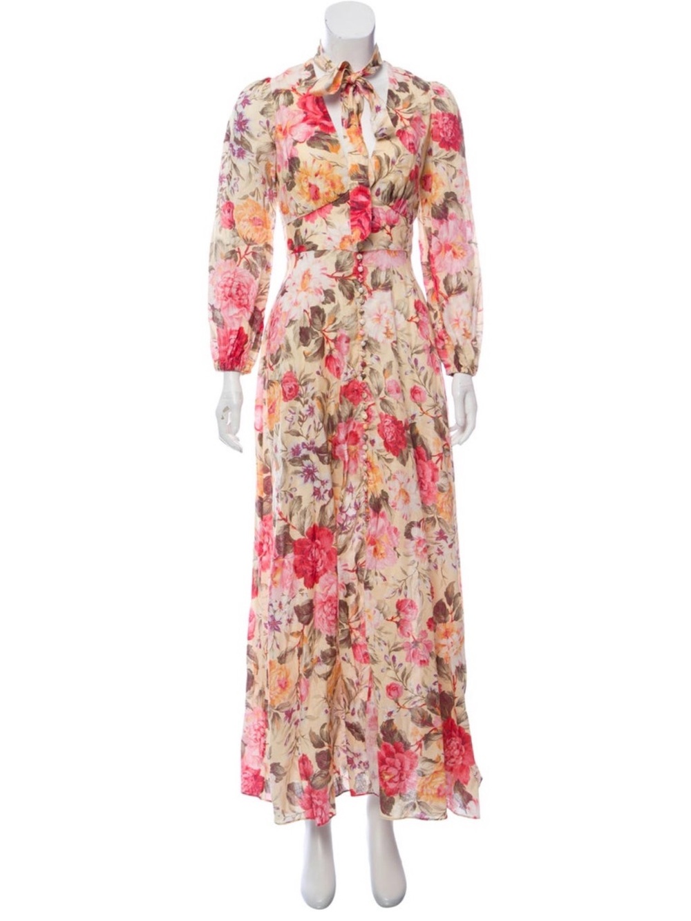 Zimmermann Linen Maxi Dress with Pink and Red Blooms